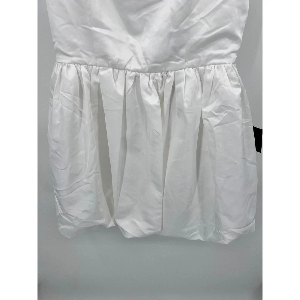 Lulus White Satin Bubble Hem Mini Dress Sleeveless Scoop Neck XL New - Picture 4 of 9